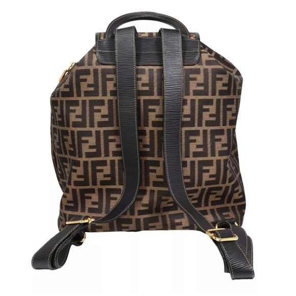 Fendi Zucca Bag Pack Canvas Leather Brown Black Backpack Rucksack with COA - Picture 3 of 16
